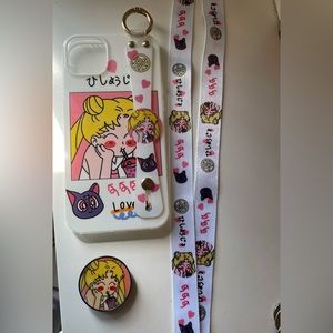Sailor moon iPhone 14 plus case with lanyard and pop socket